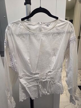 GUESS White Eyelet Tie-Waist Peasant Blouse
